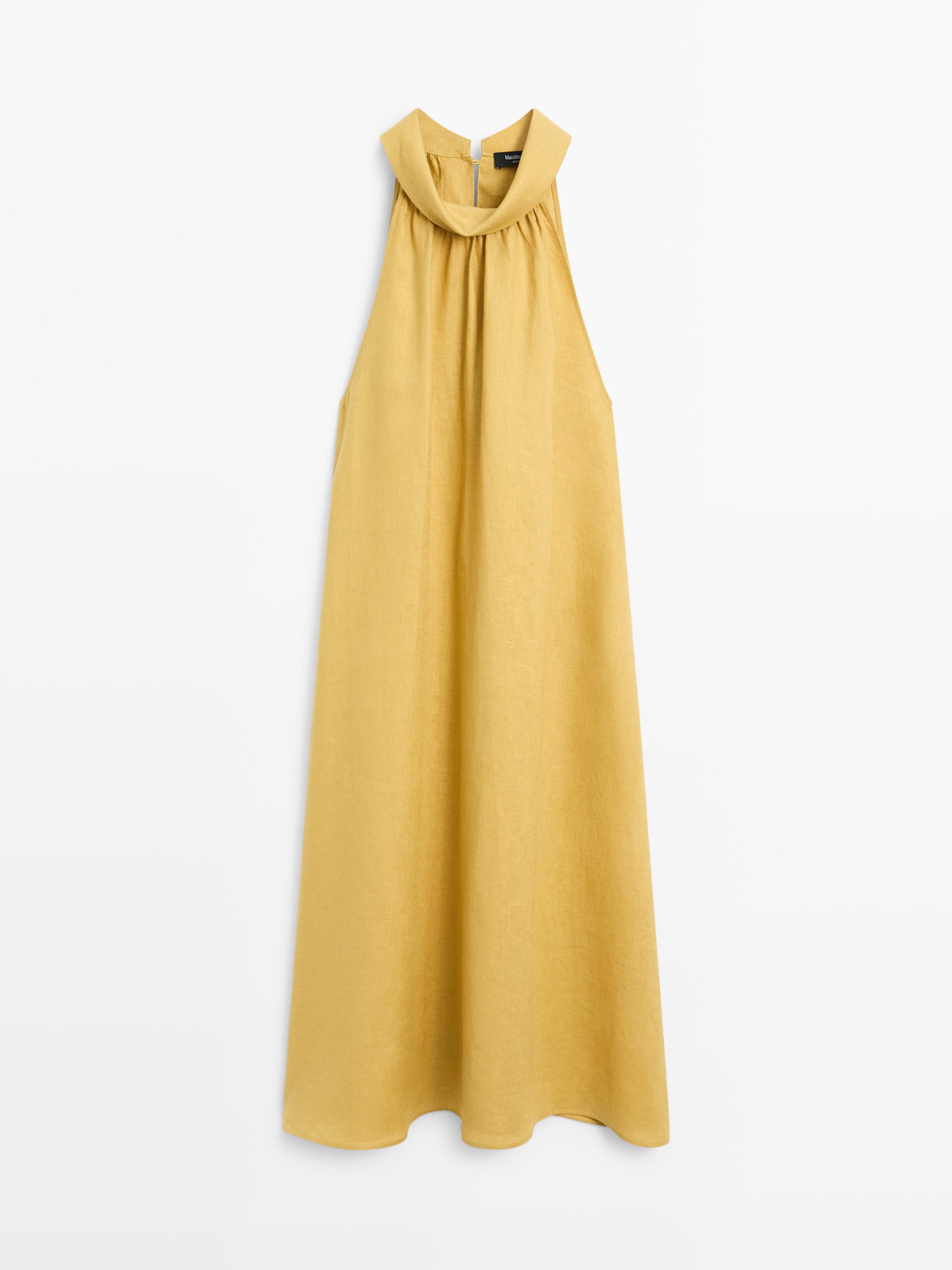 Robe longue à encolure américaine 100 % lin